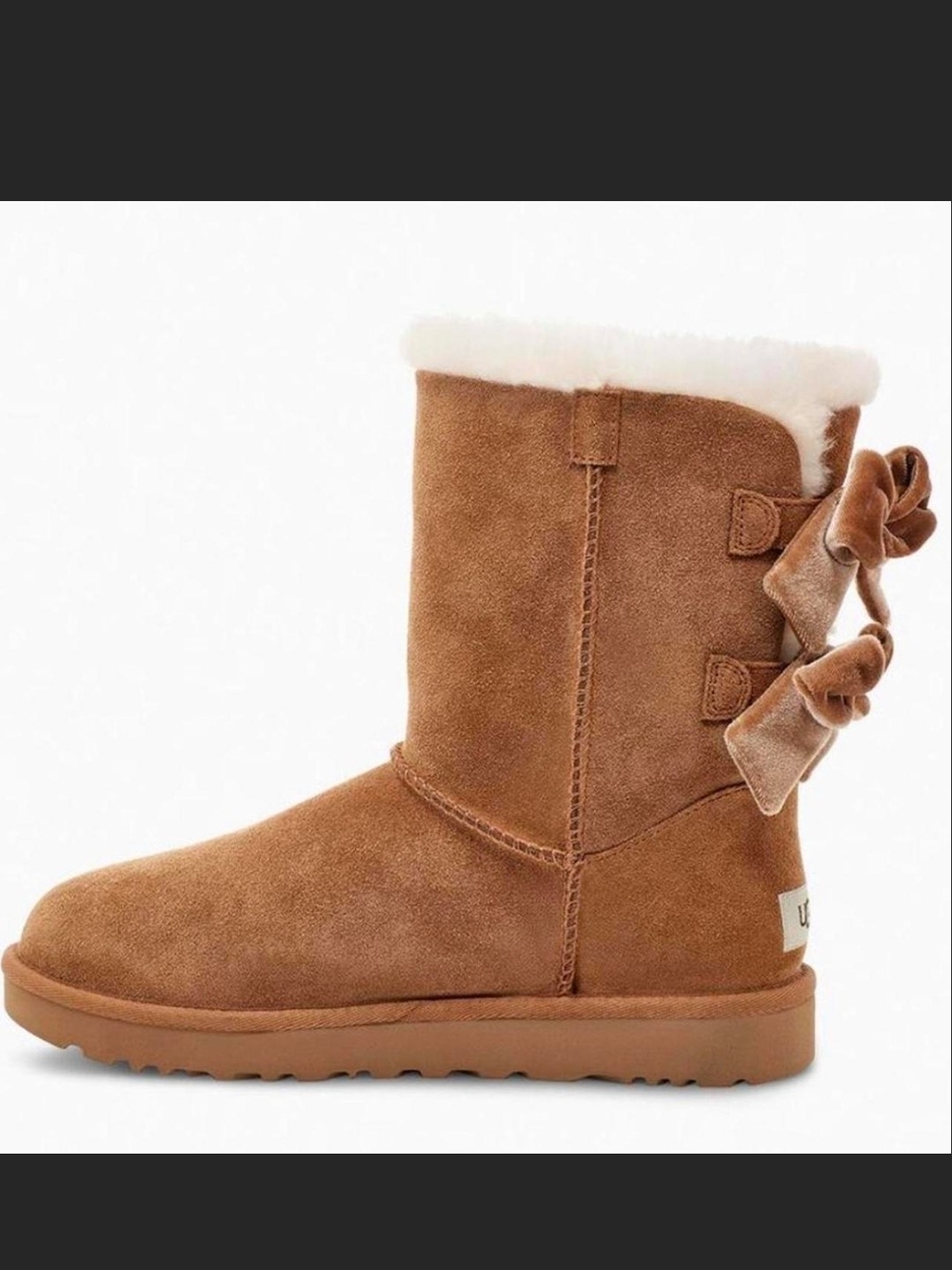UGG Women's Chestnut Suede Boot with Shearling and Bows